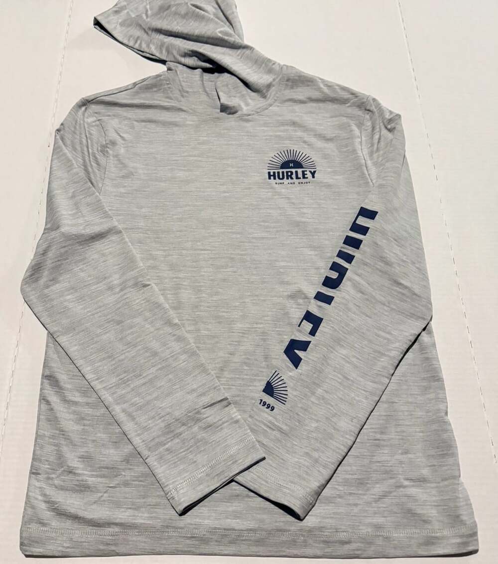 Hurley Sun Protection Hooded Long Sleeve Tee Size S Gray